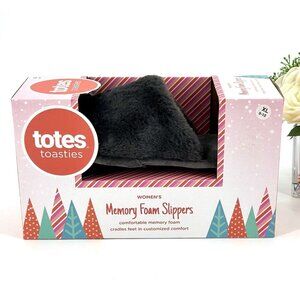 TOTES Womens Memory Foam Slippers Size 9-10 Slip On Gray Faux Fur NEW